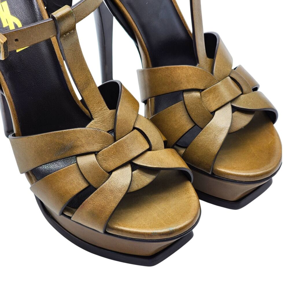 Saint Laurent Tribute Platform Leather Pumps Sandals Brown EU 35 US 5 $1100 NWB - Picture 9 of 11